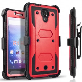 BLU R1 HD Case, [SUPER GUARD] Dual Layer Protection With [Built-in Screen Protector] Holster Locking Belt Clip+Circle(TM) Stylus Touch Screen Pen (Red)